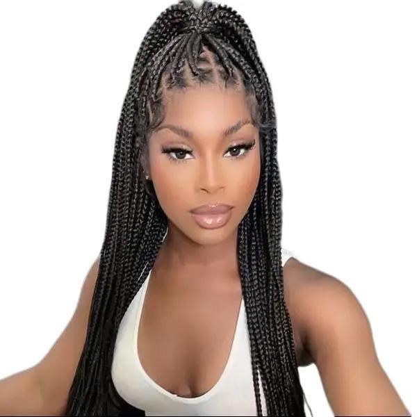 Fancivivi 100% Hand-Tied Lace Wig - Knotless Box Braids, 36" Hip-Length, Small Square, Fully Manual Craftsmanship