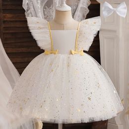 Fancy 12m Baby Sequin Tutu Gown Gown Grough Sequin Bow 1er cumpleaños Princess Dress Disfraz de niña de flores para ropa de fiesta de bodas 240407