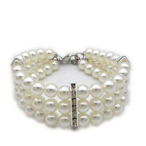 Fancy 3 Row Pearls Diamond Honden ketting Kammen sieraden met bling steentjes voor kleine honden meisje theekopje chihuahua Yorkie bruiloft verjaardagsfeestje wit 8 