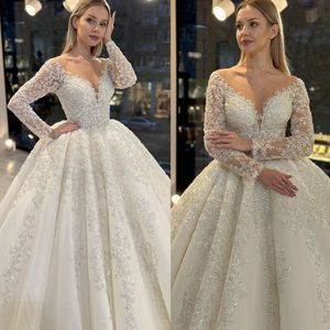 Fantaisie Une Ligne Robe De Mariée Sheer Neck Jewel Robes De Mariée Dentelle Paillettes Sparkle Robe De Mariee