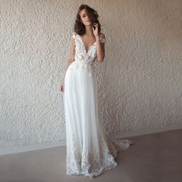 Fantasia linha a vestidos de casamento para noiva vestidos de renda apliques fora do ombro 3d-floral apliques tule moderno personalizado