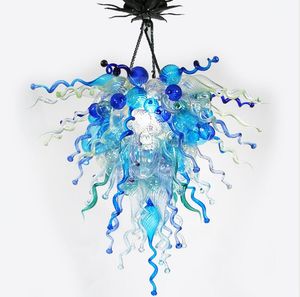 Lampes à bulles bleues fantaisie chaîne suspendue pièces centrales de table lustre en verre soufflé lustres de style d'éclairage