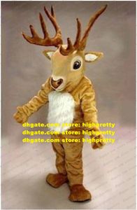 Fancy Brown Rendier Mascot Mascot Costume Caribou Moose Alces Elk Red Deer Wapiti met witte harige buik Big Horns No.1621 Gratis schip