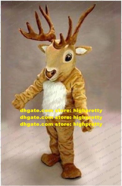 Costume de mascotte de renne marron fantaisie Caribou Moose Alces Elk Red Deer Wapiti avec blanc Hoiley Belly Big Horns n ° 1621 Navire gratuit