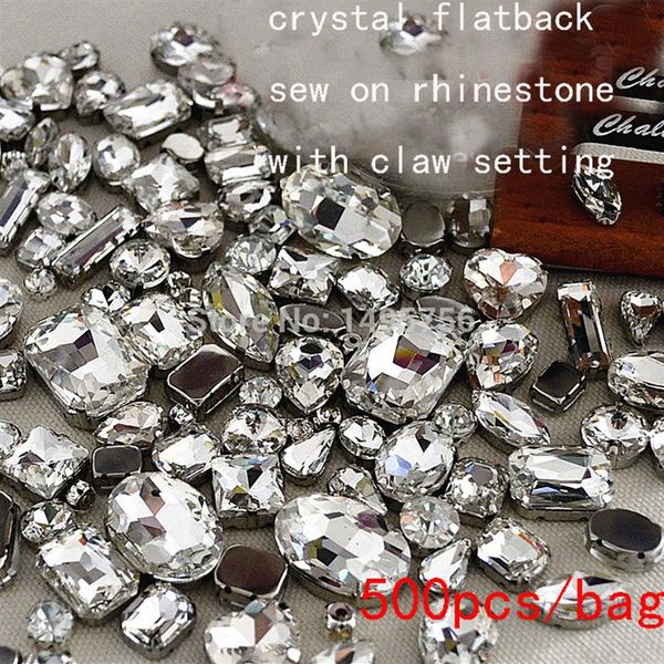 Strass en cristal fantaisie 500pcs / lot Mélanger les tailles Coudre sur les strass Flatback Avec réglage de la griffe en métal Couture Crystal Stones button156k