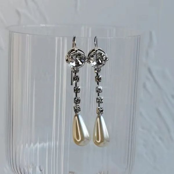 Boucles d'oreilles fantaisie en argent et perles de cristal pour femmes, bijoux tendance de qualité supérieure, japon, corée, doux pour filles