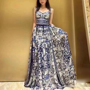 Fancy Dress Womens bloemenprint verzamelde taille mouwloze FitFlare cami-jurk