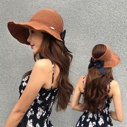 Fancy opvouwbare zonhoeden voor vrouwen brede rand verstelbare rug met een boog zomer sombreros dames strand ua stro visors packable vis cap