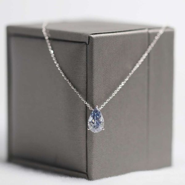 Collier fantaisie en forme de poire, certificat Gra, couleur bleue, Moissanite, pendentif en or blanc