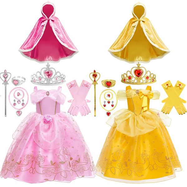 Fantaisie Fille La Belle au Bois Dormant Aurora La Belle et la Bête Belle Robe de Princesse Halloween Cosplay Mascarade Costume de Fête d'Anniversaire 240116