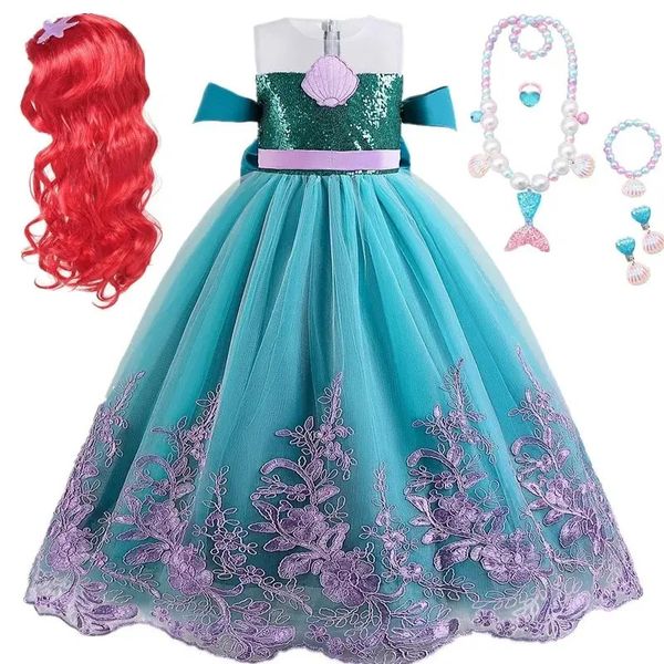 Costume de princesse fantaisie 4-10 ans Birthday Sirène Cosplay Dress Up Kidss Halloween Costumes Little Mermaid Robe For Girls 240417