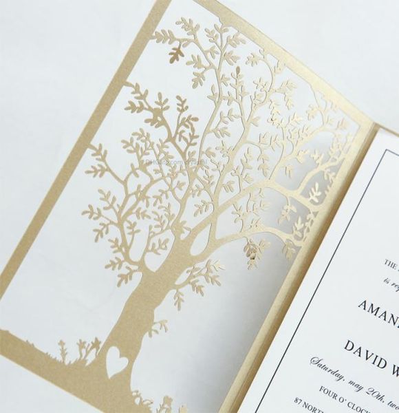 Fancy Gold Love Tree Cut Wedding Wedding Invitations Elegant láser Cut Invite 20 Colores disponibles 5520674