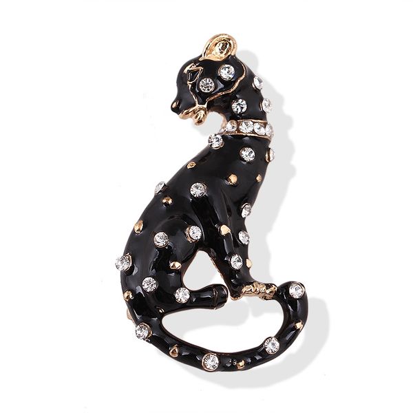 Broche de leopardo esmaltado con cristales transparentes impresionantes de aleación chapada en oro elegante, Pin de cuello de Animal a la moda para hombres, ropa, ramillete de joyería