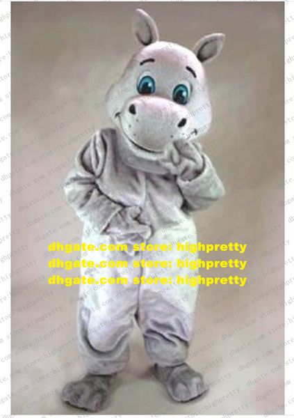 Costume de mascotte d'hippopotame gris fantaisie Mascotte Hippo River Horse Behemoth adulte avec de grands yeux bleus Hapy Face No.1611 Free Ship