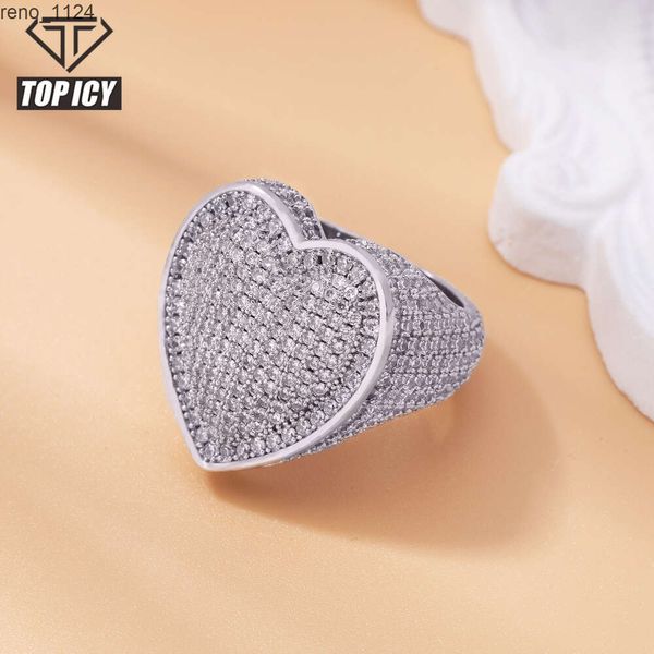 Anillo de corazón de lujo Anillos de piedras llenas Joyería Mujer Chapado en oro de 18 quilates 5A CZ Regalo romántico para mujeres