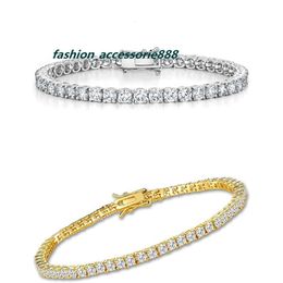 Bijoux fantaisie unisexe, bracelets en or blanc 9K, Bracelet de Tennis 4MM DEF VVS moissanite diamant