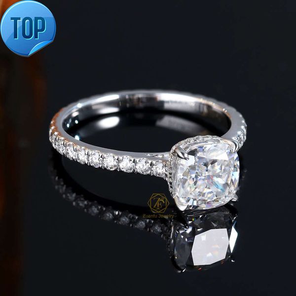 Joyas de moissanites elegantes de 18k oro blanco sólido 7x7mm 2ct cojín cortado diamante moissanite anillo de boda anillo de boda