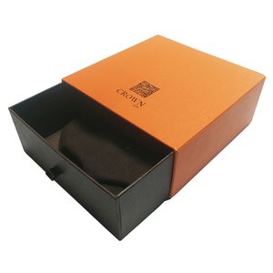 Emballage de boîte en carton cadeau de type tiroir rigide orange avec logo OEM fantaisie