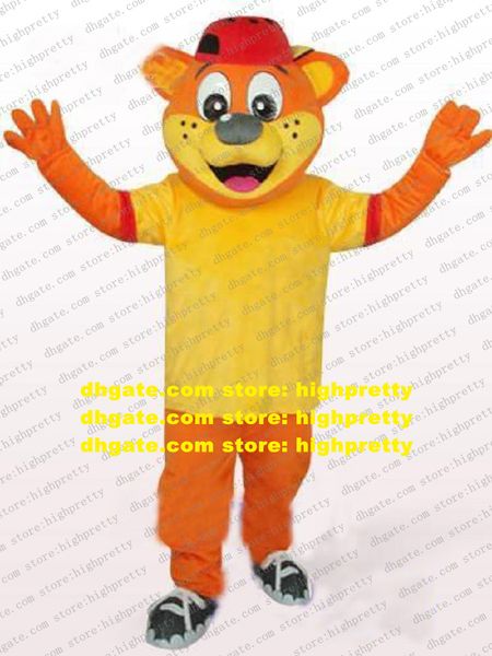 Fantaisie Orange Mâle Pipi Ours Mascotte Costume Adulte Avec T-shirt Jaune Visage Heureux Personnage De Dessin Animé No.677