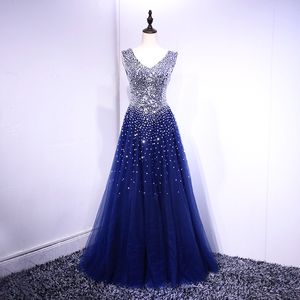 Fantaisie bleu Royal robe de bal robes de bal images réelles paillettes brillantes perles à lacets dos robes de soirée superbes paillettes