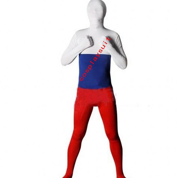 Disfraces de catsuit con bandera de la Federación Rusa de lujo, mono completo, vestido Zentai, traje de segunda piel, mono de LICRA