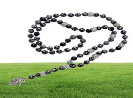 FANCY SCANDAL Long collier Lariat avec perles en pierre naturelle de 8mm et pendentif Hamsa hommes collier pour hommes collier Mala cadeau 2103319881300