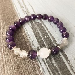 Bracelet fantaisie en sélénite, améthystes, Labradorite, lune spirituelle, perles de guérison pour femmes, bracelet en pierre violette, 265F