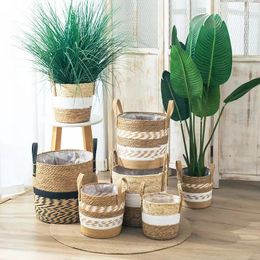Fancy Wicker Planter Basket Natural Flower Pot Home Decor Garden Bamboo Seagrass Storage Manden speelgoedhouders 240430
