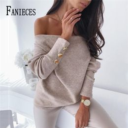 FANIECES Jersey de punto suelto Tops Otoño Batwing Manga larga Mujer Jumper Prendas de punto Sexy Slash Neck Pull Femme Casual 220803