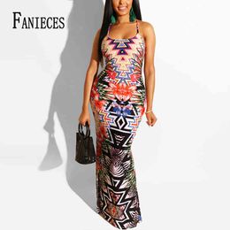 Fanieces zomer bohemien jurk bloemen vestidos mujeres sexy maxi lange jurken backless robe femme longue-avondning 210520