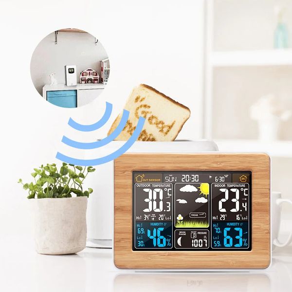 FanJu réveil numérique température humidité baromètre sans fil prévisions station météo montre électronique horloges de table de bureau 240110