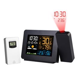 FanJu Digitale wekker Weerstation LED Temperatuur Vochtigheid Weersverwachting Snooze Tafelklok met tijdprojectie 240110