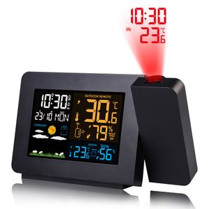 FanJu Réveil numérique Station météo LED Température Humidité Prévisions météo Snooze Horloge de table avec projection de temps LJ200827