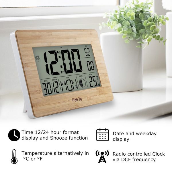 FanJu Horloge murale numérique LCD grand grand nombre temps température calendrier alarme table horloges de bureau design moderne bureau décor à la maison Y200407