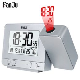 FanJu FJ3531 Projectiewekker Digitale datum Snooze-functie Achtergrondverlichting Projector Bureautafel Led-klok met tijdprojectie LJ200827