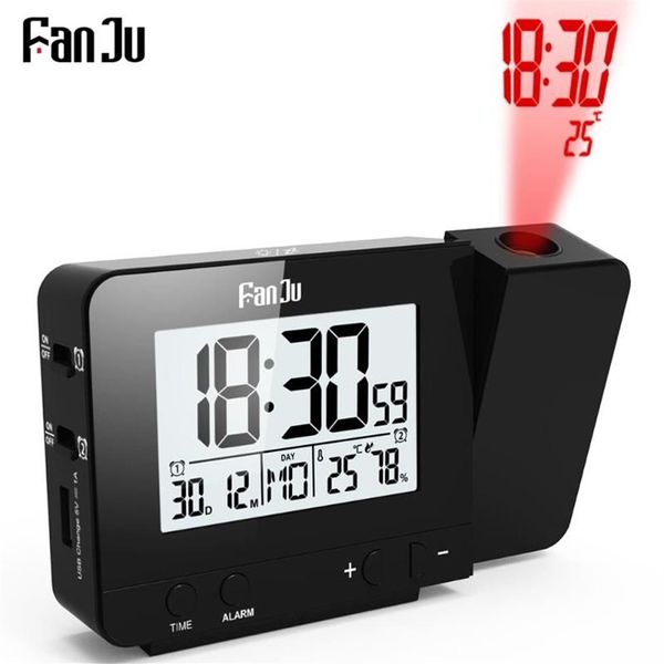 FanJu FJ3531B horloge de Projection Table de bureau Led numérique Snooze alarme rétro-éclairage projecteur horloge avec temps température Projection273e