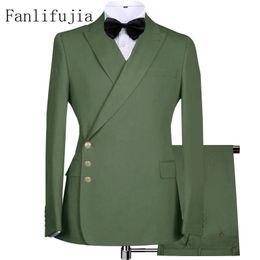 Fanlifujia Buttons latéraux conçus Blazer Fashion Men Suit Navy Costume formel Homme Italie Style Groom Wedding Tuxedos 240422