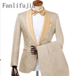 Fanlifujia costumes de mariage pour hommes Design italien sur mesure Champagne fumer veste de smoking 2 pièces marié Terno pour hommes 231229