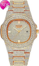 FANMIS Montre de luxe unisexe en cristal et diamant, argent et or, montre à quartz simulée, bracelet en acier inoxydable, montre bracelet en cristal de glace pour hommes et femmes