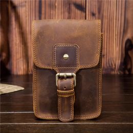 Fanny Taille Bag Men Echte lederen riem Bum been Hip Packs For Men Mini Multi Phone Box Wallet en Purse Outdoor Coin Card Pouch 240419