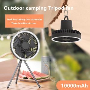 Fans 4000/10000mAh Statiefventilator Outdoor Camping Verlichting Elektrische ventilator met Powerbank Multifunctioneel plafond Draagbare buiten USB-ventilator