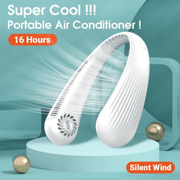 Fans Airmsen Ventilador de cuello portátil Mini ventilador recargable USB sin aspas Silencio Deportes 3 velocidades Ventilador ajustable para el hogar Verano Deportes al aire libre