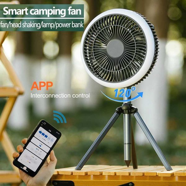 Fans APP Ventilador de camping inteligente con lámpara de banco de energía USB Recargable Ventiladores eléctricos inalámbricos Techo portátil Refrigeración por aire para tienda WallL2403