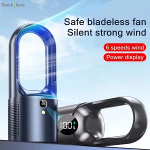 Ventilateurs Ventilateur électrique rechargeable sans lame sur pied, tour de sécurité pour enfants, 2000mah, refroidisseur d'air domestique, 6 vitesses