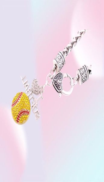 Les fans de bijoux sportifs préférés Drop 12quot13quot pouces Crystal I Love Softball 2d Pendant Wheat Chain Lobster Claw 7282664