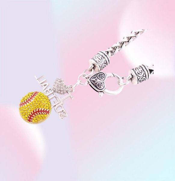 Bijoux de sport préférés des Fans, goutte 12quot13 pouces, cristal I Love Softball, pendentif 2D, chaîne de blé, griffe de homard, 9503794