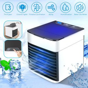 Fans Home Mini Airconditioner Draagbare luchtkoeler 7 kleuren LED USB Persoonlijke ruimte koelventilator Luchtkoelventilator Oplaadbare ventilator Bureau