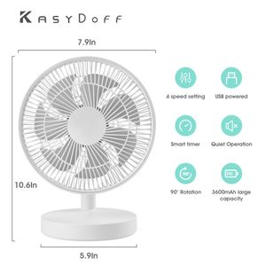 Ventilateurs kasydoff mini ventilateur de refroidissement silencieux rechargeable 4 vitesses avec fonction de synchronisation 90 Angle réglable pour les déplacements ménagers de bureau