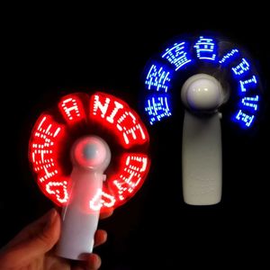 Fans leidden Toys Diy Handheld met letters Luminous Flash Word Small Electric Fan Mini Led Light Display Confession Small Handheld Fan WX5.28