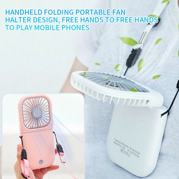 Fans Mini ventilateur pliant bureau Portable cou suspendu 180 degrés USB été petit ventilateur de poche muet batterie externe multi fonction ventilateur frais